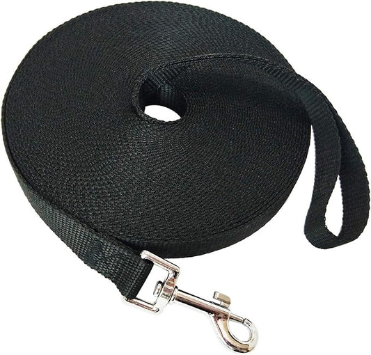 Nylon Training Dog Leash for Small Medium Large Dogs, 15ft 20ft 30ft 50ft Long Leash Dog/Puppy Lead for Obedience Recall Training, Camping (50ft, Black)