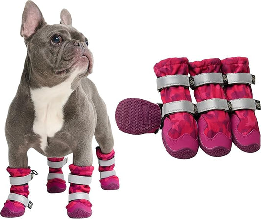Spark Paws Dog Shoes, Waterproof Dog Boots for Medium to Large Dogs, Non Slip, Breathable Dog Booties and Paw Protectors - 4PCS Doggie Hiking Boots with Reflective Straps, Pink Camo, Size 3