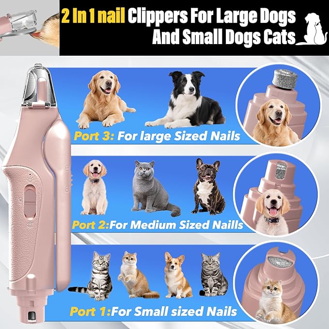 2 in 1 Dog Nail Clippers and Grinder with Lights & Cat Nail Clipper for Large Medium Small Dogs Cats Nail Trimmers USB Rechargeable with 2 LED Lights Dog Claw Care for Non-Black Nails
