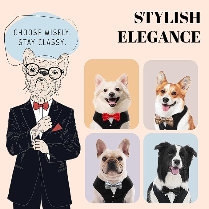 AVERYDAY Dog Tuxedo for Wedding Outfit, Dog Suit and Tie Costumes for Birthday, Halloween, Cosplay, Christmas Party, Pet Formal Wear with Bowtie, Tux for Small Dogs, Chihuahua, Bichon, Maltese, Cats