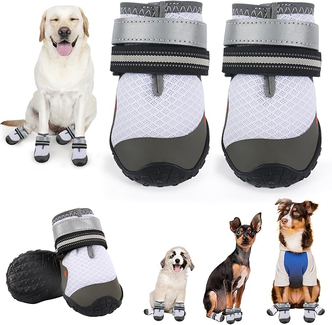 Dog Shoes for Medium Large Dogs, Dog Boots & Paw Protectors to Prevent Licking, Anti-Slip Dog Booties with Reflective for Summer Hot Pavement, Outdoor Hiking, Hardwood Floors (Size 2)