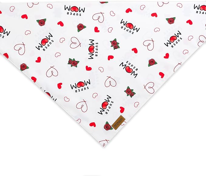 Mothers Day Dog Bandanas - 2 Pack Reversible Super Mom Pet Scarf for Boy and Girl | Premium Durable Fabric | Triangle I Love My Mom Bandana for Small Medium Large and Extra Large Dogs (X-Large)