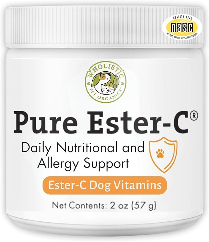 Wholistic Pet Organics Pure Ester-C Powder for Dogs - 2 Oz - Healthy Alternative to Dog Allergy Chews - Vitamin C Supplement for Dog Allergy Relief, Immune Support, Itch Relief for Dogs - Made in USA