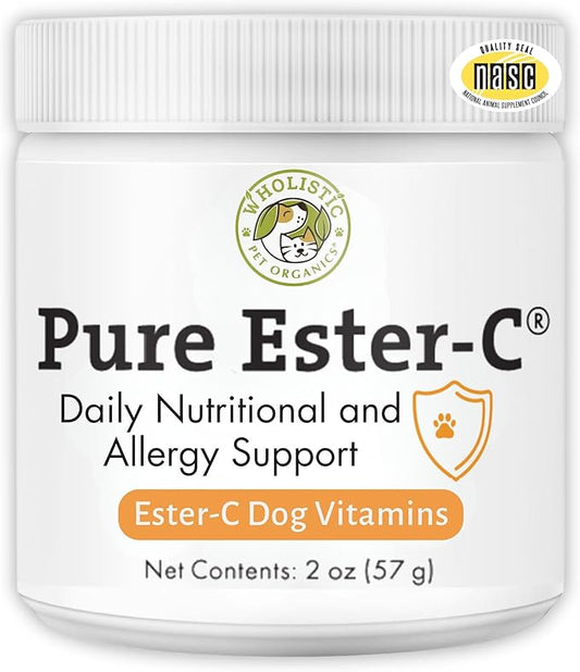 Wholistic Pet Organics Pure Ester-C Powder for Dogs - 2 Oz - Healthy Alternative to Dog Allergy Chews - Vitamin C Supplement for Dog Allergy Relief, Immune Support, Itch Relief for Dogs - Made in USA