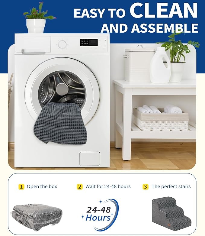 Dog Step for Bed, Dog Stair 3-Step 35D Pet Stair 15.7" H for High Bed or Sofa Non-Slip Balanced Pet Step Indoor, Grey