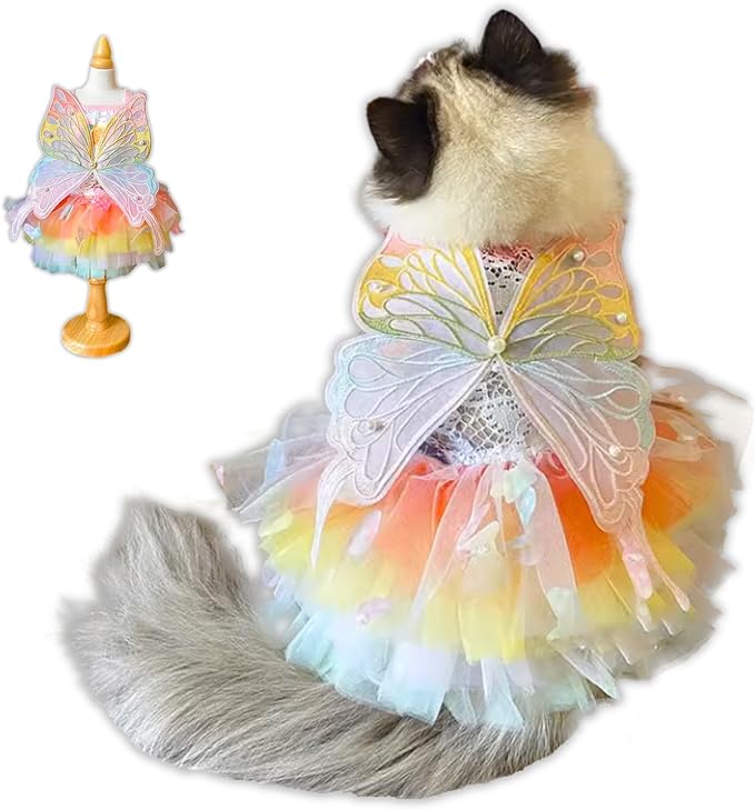 Cat/Small Dog Pretty Fairy Costume Clothing - Cute Dress Outfit for Spring Halloween Christmas Girl Party (XS)