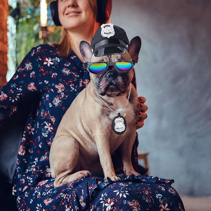 Yewong Pet Police Costume Accessory Set Dog Cat Police Hat Badge Sunglasses Pet Police Dress Up Kit for Halloween Christmas Cosplay Role Play Fancy Dress (Set-B)