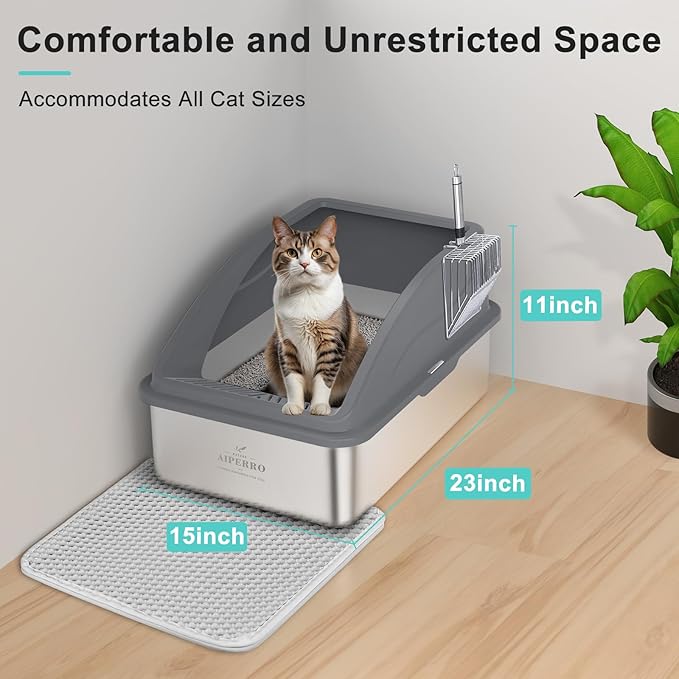 2 Pack Stainless Steel Litter Box | XL Enclosed Cat Litter Boxes with Lid for Big Cats and Multi-Cats | High Sided, Anti-Urine Leakage | Non-Stick Bottom（Multi-Colored