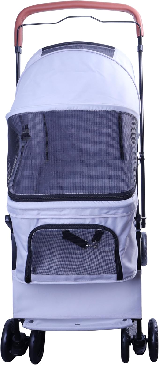 Reversible Pet Stroller (4 Wheels for Cats and Dogs) for Small and Medium Pets up to 33 lbs.Gray