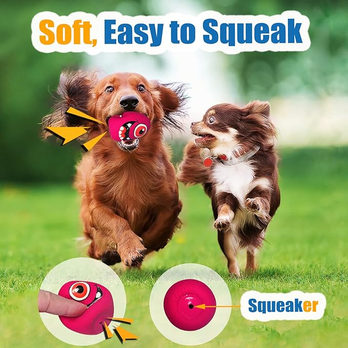 Squeaky Dog Toys for Small Dogs, Mini Dogs, Soft Latex Dog Squeaky Toys, Smile Squeaky Dog Balls, Egg Dog Toys Balls 6pcs
