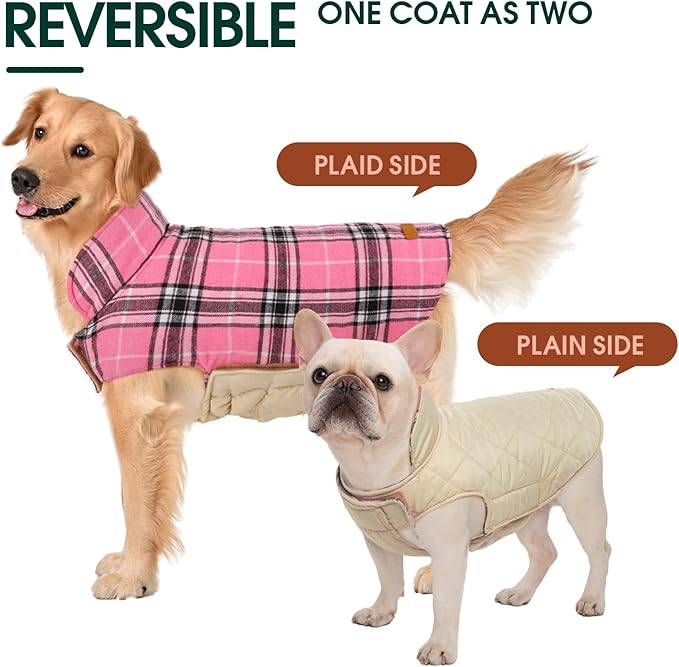 Kuoser Warm Dog Coat, Waterproof Dog Jacket for Extra Large Dogs, Adjustable Durable XXXL Doggie Winter Coat Reversible Puppy Cold Weather Apparel for Large Breed, Pink 3XL