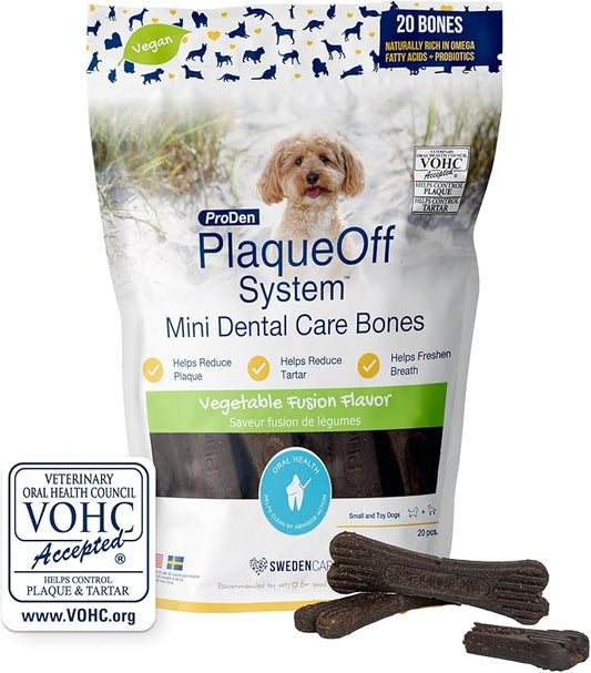 Proden PlaqueOff Sytem Mini Dental Care Bones for Dogs - Vegetable 12 oz, Green, 340G