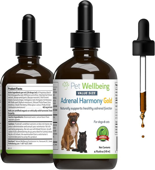 Pet Wellbeing Adrenal Harmony Gold for Dogs - Vet-Formulated - Adrenal Gland Supplement for Dogs, Ashwagandha, Astragalus, Bacopa, Holy Basil - Herbal Supplement – 4 oz (118 ml)