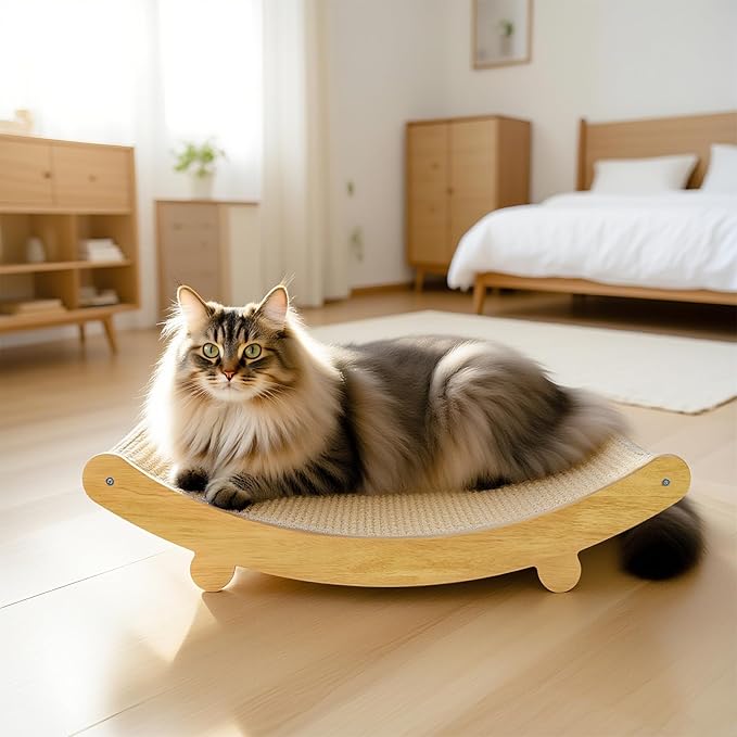 Multi - Functional Wooden Cat Scratcher Bed & Lounge: Durable Sisal Scratching Post for Indoor Cats, All - in - One Furniture Protector with Comfortable Napping Space