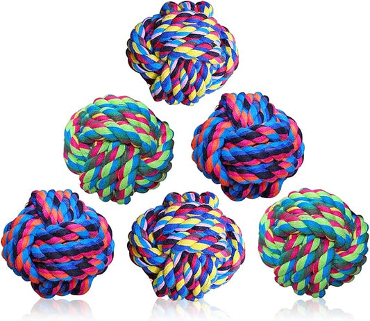 Pet Chew Toy, Knots Weave Cotton Rope, Biting Small Ball for Dogs & Cats, 6 in One Pack