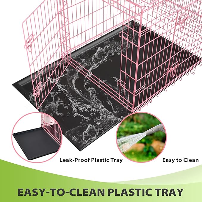 BestPet | Dog Crate | 42" | Pink | Foldable Metal Kennel with Double Doors, Secure Slide-Bolt Latches, Leakproof Tray | Portable Dog Cage for Large Breeds | for Travel, Indoor & Outdoor Use