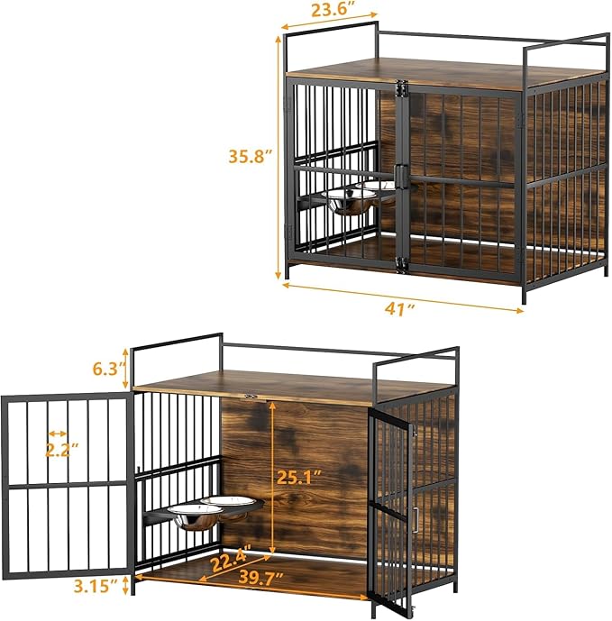 Heavy Duty Dog Crate Furniture for Large Dogs, Indoor Kennel Style Crate, Super Sturdy 41" Dog Cage Furniture for Home Use, Perfect for Living Room, Bedroom