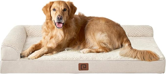 EHEYCIGA Memory Foam Dog Bed XLarge Sized Dogs, Extra Large Dog Bed Orthopedic with Washable Removable Cover, Waterproof XL Pet Bed Couch, 44x33x6 Inches, Beige