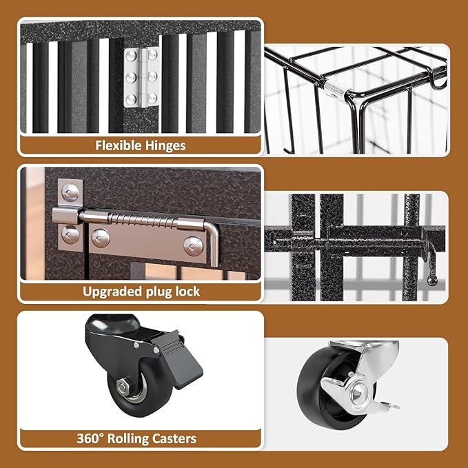 Polar Aurora Heavy Duty Dog Crate, Foldable Indestructible Dog Kennel, Escape Proof Extra Large Dog Cage with Lockable Wheels, High Anxiety Pet Playpen with Double Door for Indoor/Outdoor Use. (60in)