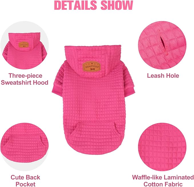 BEAUTYZOO Dog Sweaters for Large Dogs Girls Boys, Warm Winter Dog Hoodie Sweatshirt with Pocket & Leash Hole,Soft Waffle-Like Laminated Cotton Pet Clothes for Big Breeds Indoor Outdoor Cold Weather
