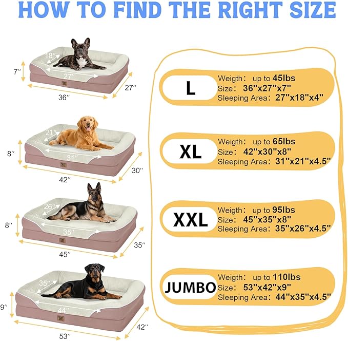 Orthopedic Foam Large Dog Bed XLarge Dog Beds with Removable Washable Cover Pet Bed with Bolster Waterproof Cover Extra Large Dogs Beds Big Size Pet