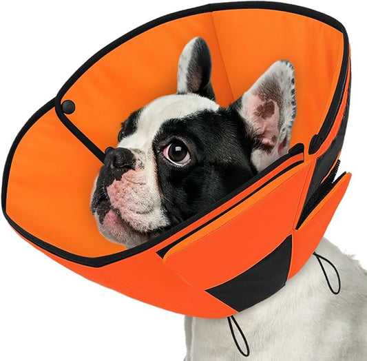 Queenmore Dog Cone Collar, Cone for Dogs to Stop Licking, Dog Cones for Medium Dogs, Adjustable Doggy Recovery Collars & Cones, Elizabethan Collar for Pets After Surgery, Orange M