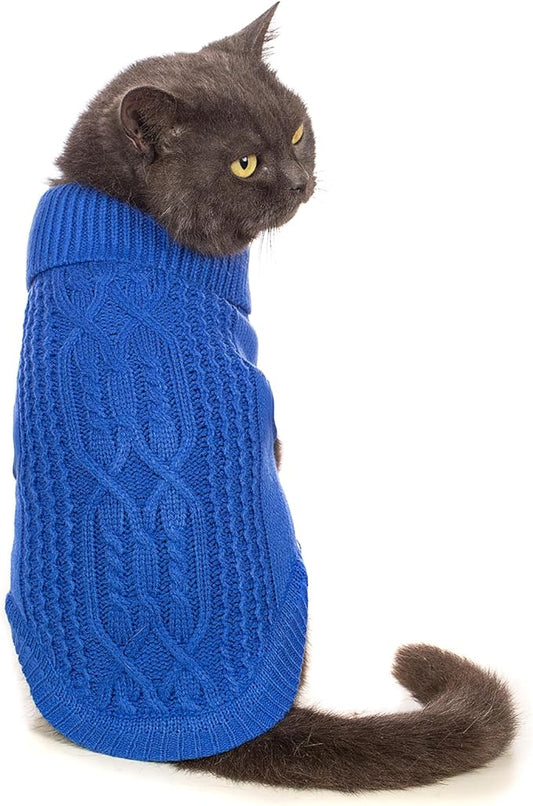 Stretchy Cat Sweater - 17 Colors & 6 Sizes | Snug Winter-Ready Knit for Boy/Girl Cats & Kittens(Dark Blue, Small)