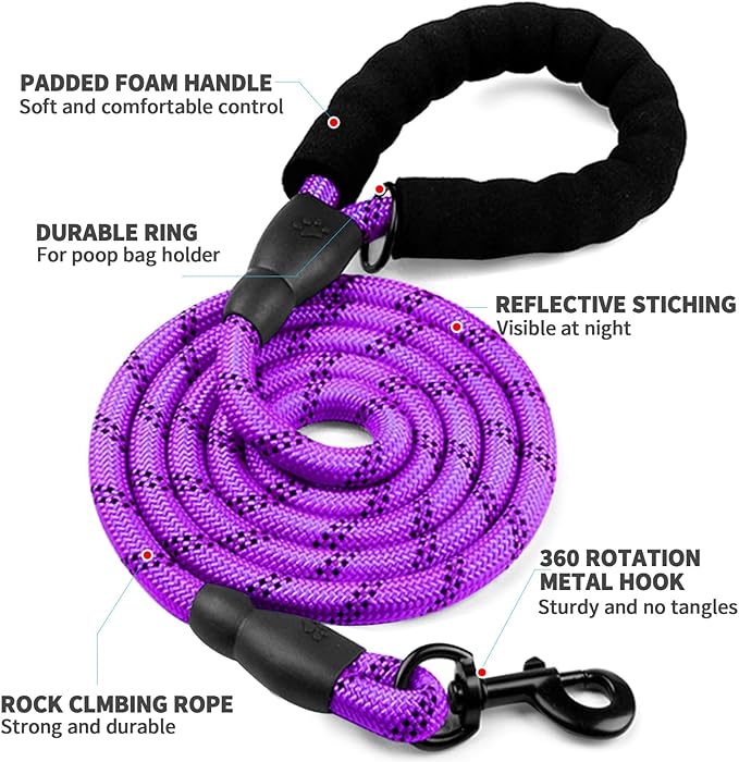COOYOO Dog Leash 6 FT Heavy Duty - Comfortable Padded Handle - 1/2 inch Reflective Dog Leash for Medium Large Dogs with Poo Bag Dispenser