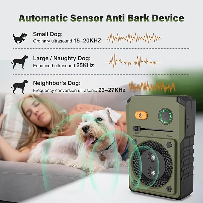 Dog Barking Control Device, 3Frequency Anti Barking Device, 33Ft Ultrasonic Dog Barking Deterrent, Rechargeable Stop Dog Barking Indoor Outdoor for Small Large Dogs Barking Control Device Anti Bark