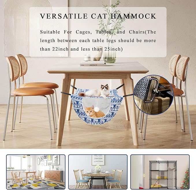 JSPYFITS Cat Cage Hammock with Ball,Double Layer Hanging Adjustable Soft Pet Bed Suit for Kitten Ferret Puppy Rabbit or Small Pet, 2 Level Indoor Bed for All Season(Blue Elephant)