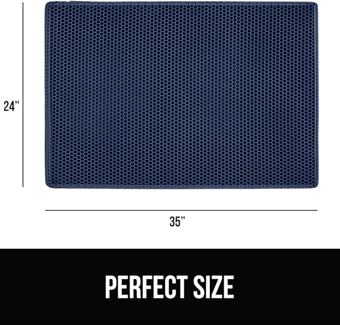 GORILLA GRIP Honeycomb Cat Litter Box Mat, 35x24 Two Layer Trapping Waste Mats, Soft On Paws, Litter Box Supplies and Essentials for Indoor Cats, Traps Excess, Water Resistant for Floors, Navy Blue