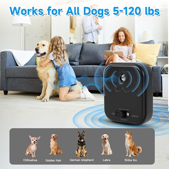 GDJBA Ultrasonic Dog Bark Deterrent Device - 2025 Upgrade Anti Barking Device for Dogs Outdoor with 15-Day Battery, Stop Neighbors Dog Barking & Smart Bark Control