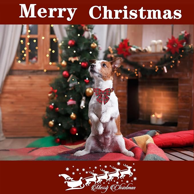 Unique style paws Christmas Dog Collar with Bow Tie Scottish Plaid Puppy Collar for Small Medium Large Dogs as Holiday Autumn Winter Gifts-S