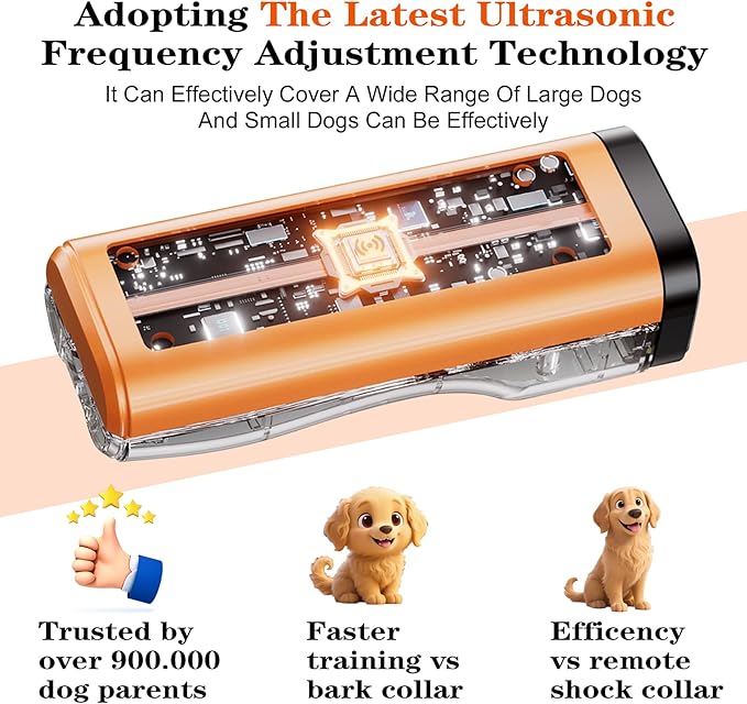 Dog Bark Deterrent Devices Rechargeable Anti-Barking Device for Dogs 50ft Long Range Ultrasonic Correct Your Dog's Bad Behavior at the Push of aButton Better Than Shock Collars or Dog Training Collars