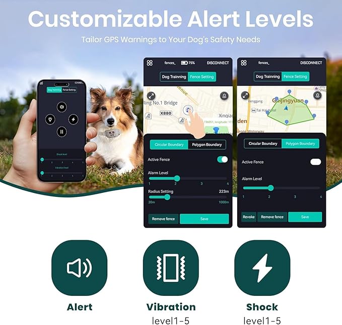GPS Wireless Dog Fence & Training Collar – No Subscription, App Geo-Fence 3280ft, 60-164ft Bluetooth Training, 3 Correction Modes, Auto Sleep/Wake, Long Battery Life, 3-Dog Support
