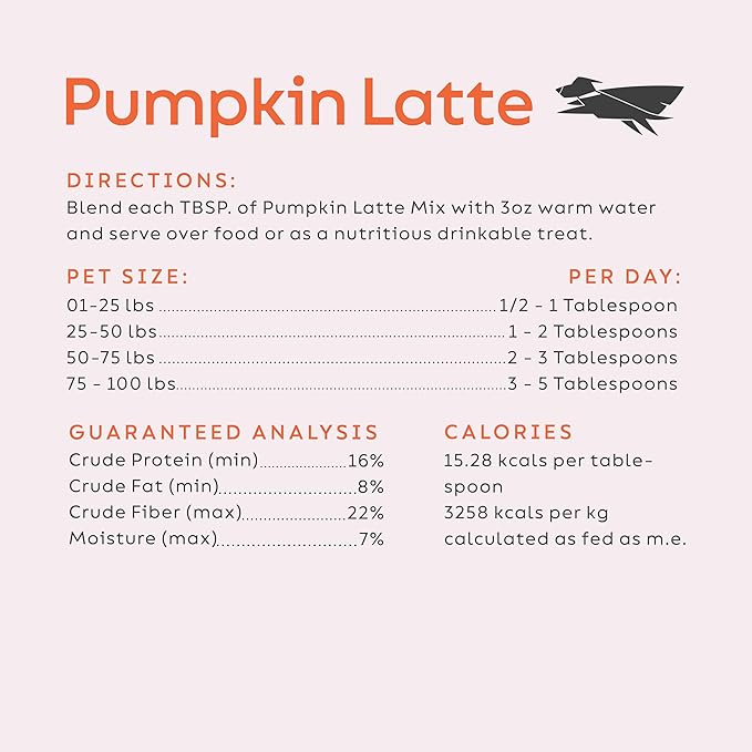 Super Snouts Pumpkin Latte Digestive Supplement for Dogs & Cats, Pumpkin Powder with Goat’s Milk, Made in USA Antibiotic Free, Healthy Gut & Stool, 10 oz
