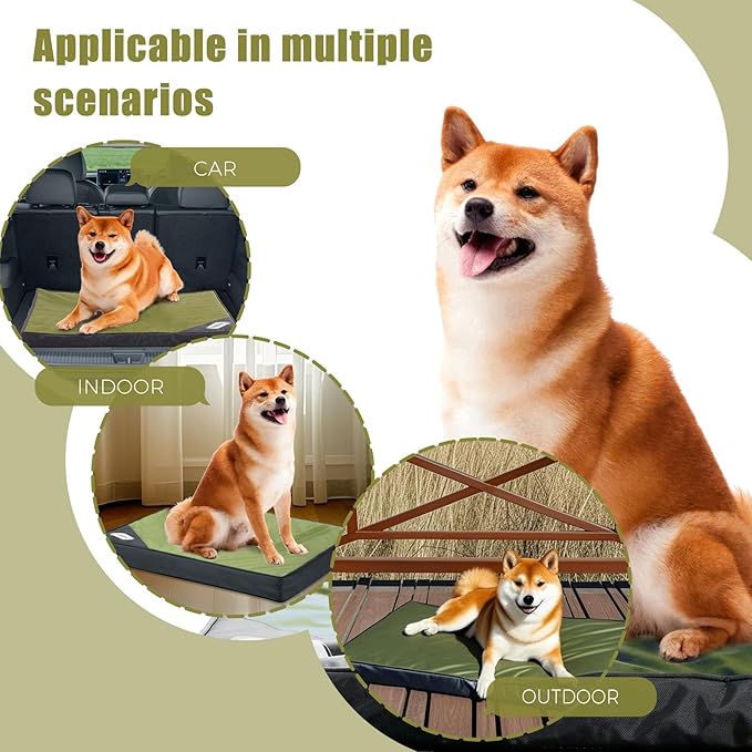 Orthopedic Outdoor Waterproof Dog Beds for Small Dogs, Washable Crate Bed with Egg Crate Foam Pet Bed Mat and Removable Oxford Fabric Cooling Cover,31"x 23", Dark Green
