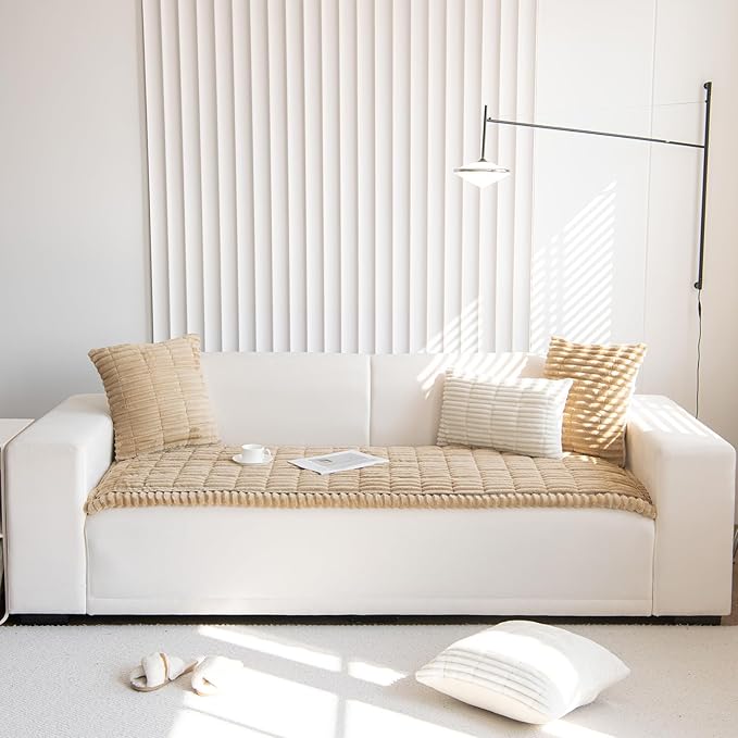 Faux Fur Plush Dog Couch Cover 3D Stripe Fuzzy Sofa Cover Non-Slip Fluffy Dog Bed Cover Pet Blanket Sofa Couch Furniture Protector for Puppy Large Dog Cat (Coffee,28"x47")