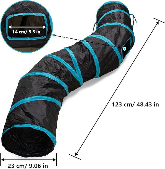 Cat Tunnel, S-Shape Cats Cave with, InteractiveCat Toys, Cat Tunnels for Indoor Cats, Foldable Cat Tubes and Tunnels for Cats Kittens, Puppies, Kitten, Rabbit, Guinea Pigs (Blue & Black)