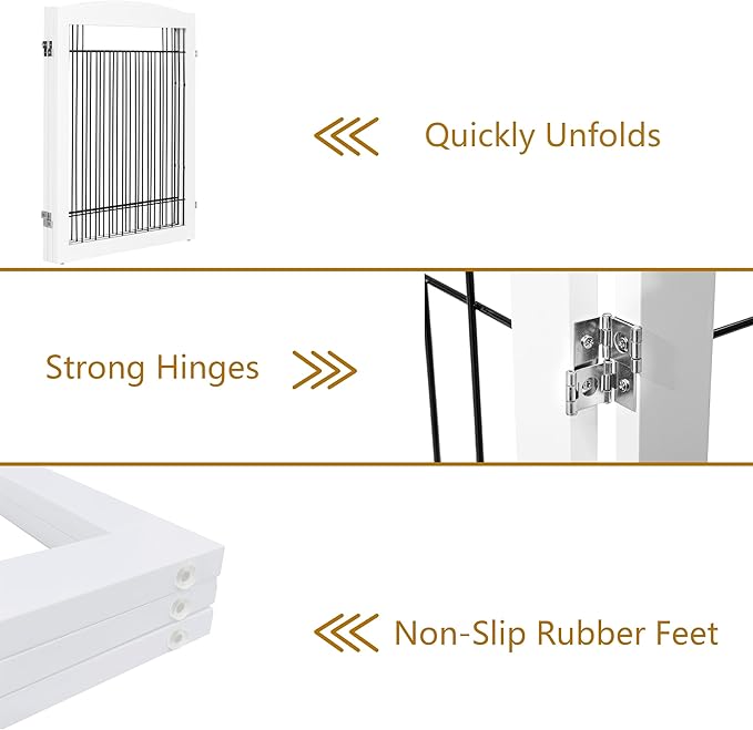 PAWLAND Extra Wide Dog gate for The House, Doorway, Stairs, Freestanding Foldable Wire Pet Gate, Pet Puppy Safety Fence, 30" Height (White, 3 Panels)