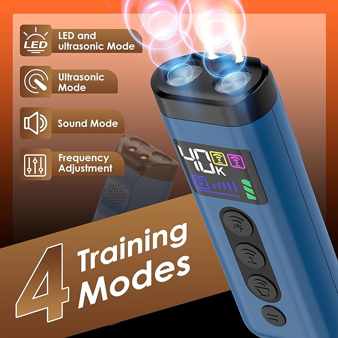 Dog Bark Deterrent Device – 65FT Range Anti Barking Device for Dogs, Stops Neighbor’s Dog Barking with 3 Ultrasonic Frequencies (25/30/40kHz) & 5 Sound Modes, for Indoor & Outdoor Training