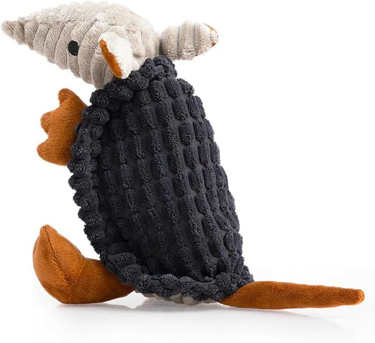 Hollypet Plush Dog Squeaky Toy Stuffed Armadillo Animal Pet Puppy Chew Toys with Clean Teeth for Small Medium Large All Breed Sizes Dogs, Black, 8 in