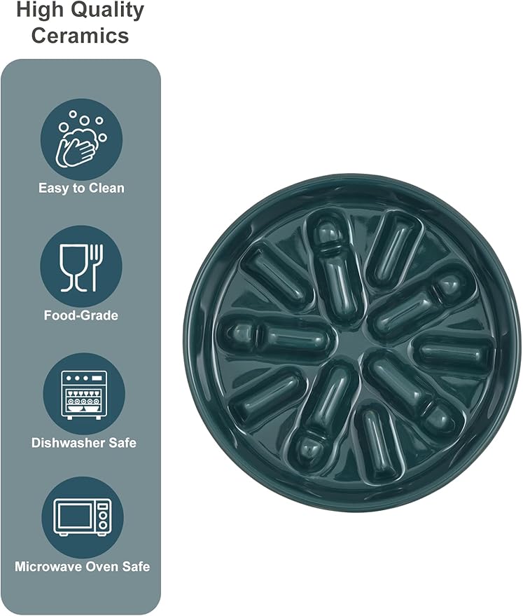 Ceramic Maze Dog Slow Feeder with Non-Slip Silicone Rim – Heavy-Duty Stoneware Bowl with Puzzle Pattern for Bloating & Obesity Prevention (Blue-M)