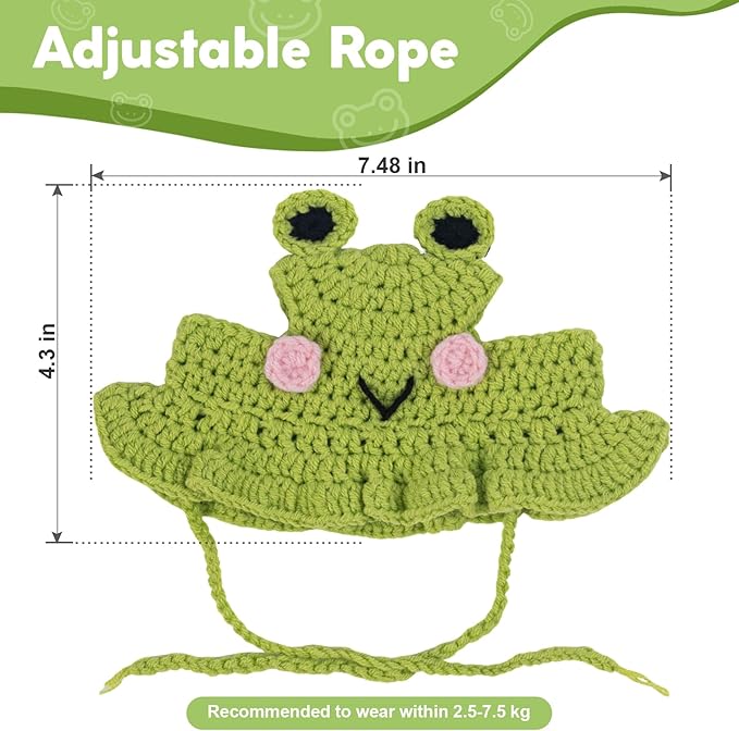 Frog Cat Hats, Cotton Cat Clothes, Cute Themed Knit Cats Bonnet for Costumes, Halloween, Christmas, Holiday Party