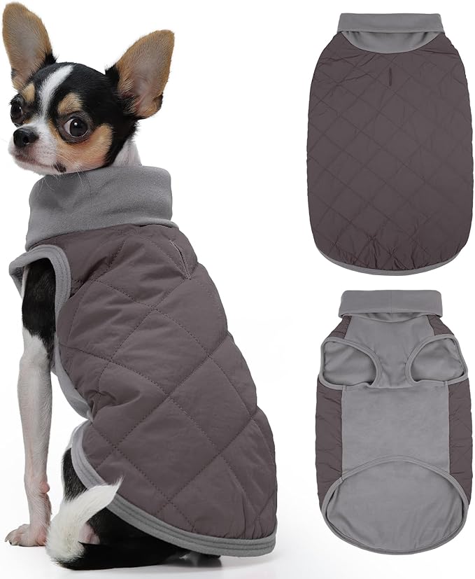 FUAMEY Dog Fleece Jacket for Small Dogs,Dog Winter Vest Lightweight Dogs Coat Pullover Breathable Pet Turtleneck Jackets Windproof Water Resistant Vests Warm Puppy Snowsuit Brown XS