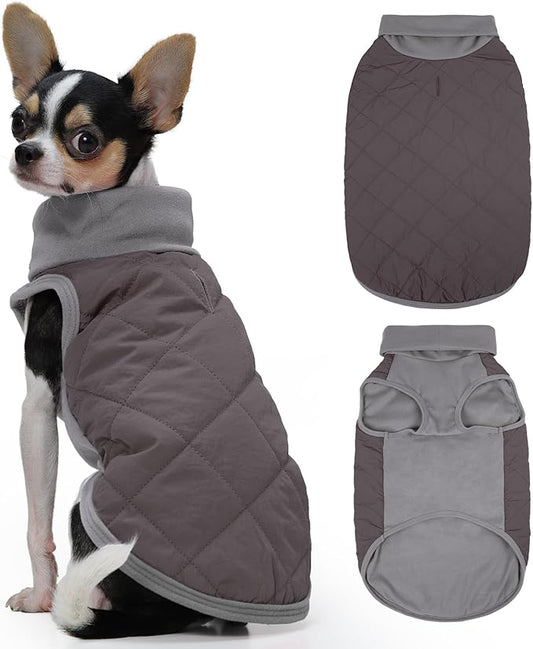 FUAMEY Dog Fleece Jacket for Small Dogs,Dog Winter Vest Lightweight Dogs Coat Pullover Breathable Pet Turtleneck Jackets Windproof Water Resistant Vests Warm Puppy Snowsuit Brown XS
