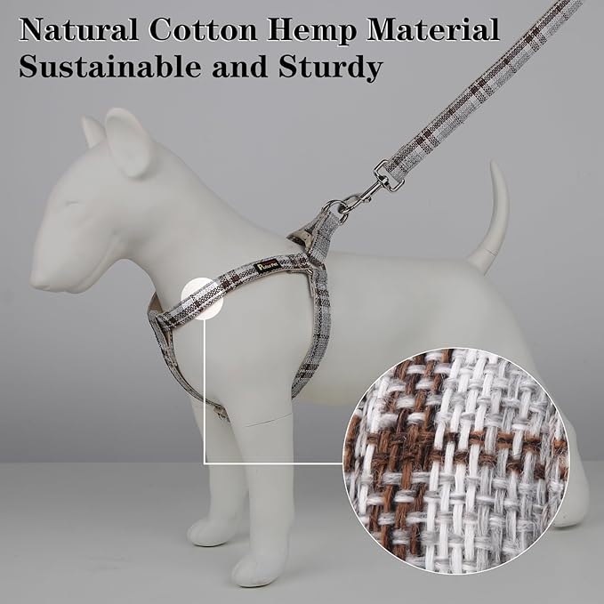Plutus Pet Cotton Hemp Step in Dog Harness, Sustainable, Lightweight and Escape-Proof, Quick Fit Dog Harness for Puppy Small Medium and Large Dogs, Gray Plaid, M