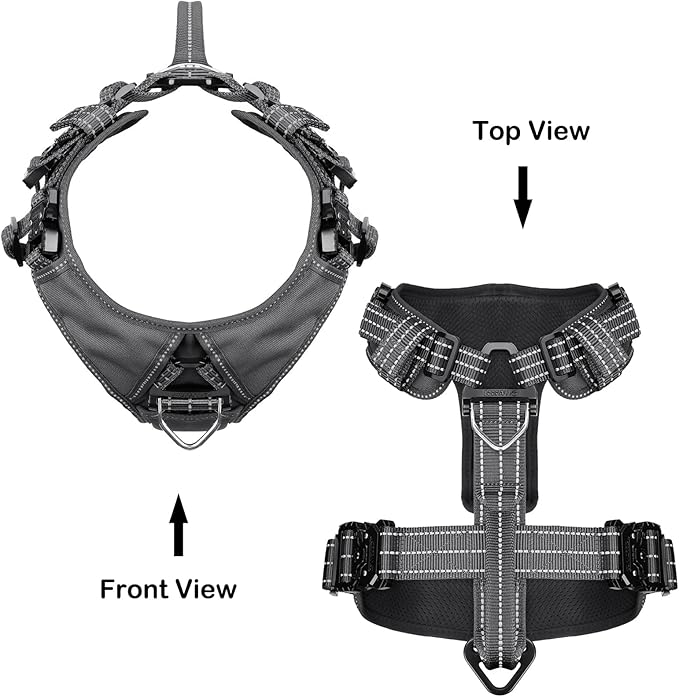 ICEFANG Dog Strap Harness with 4 x Metal Buckles,for Medium Sized Dog,K9 Vest,Y-Shape Chest,Adjustable Pet Harness,No-Pull Front Leash Clip (Medium (Pack of 1), Grey)