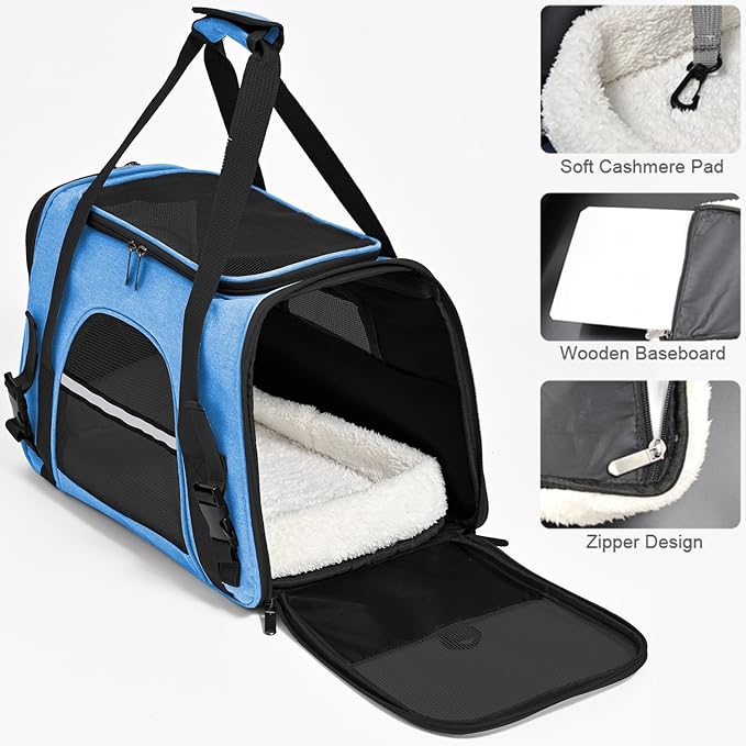 Dog Cat Carrier Soft for Small Pet Up to 16 Lbs TSA Airline Approved Travel Carrier Collapsible Puppy Car Mesh Bag 17.5 * 10.2 * 11.4 inch - Blue