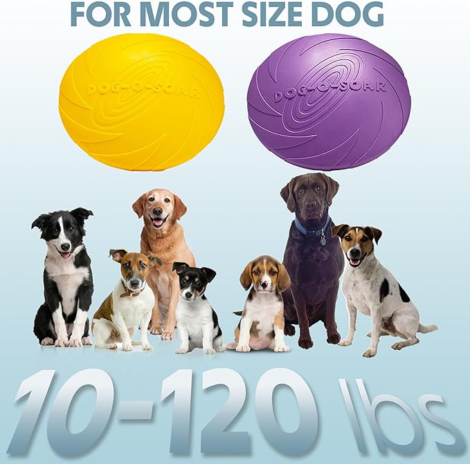 Indestructible Dog Flying Disc, Interactive Dog Flyer Toys, Soft Dog Catch Fetch Toys for Small Medium Large Dogs, Floats in Water & Safe on Teeth, 9.05 in (Purple and Yellow, 2Pcs)